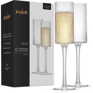 imageJoyJolt Bedside Water Carafe and Glass Set Elle Fluted Glass Carafe and Ribbed Glassware Vintage Nightstand Water Mouthwash Decanter for Bathroom or Ribbed Vase Mid Century Modern GlasswareChampagne Glasses