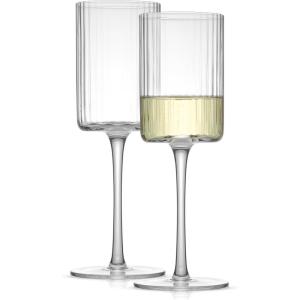 imageJoyJolt Bedside Water Carafe and Glass Set Elle Fluted Glass Carafe and Ribbed Glassware Vintage Nightstand Water Mouthwash Decanter for Bathroom or Ribbed Vase Mid Century Modern GlasswareWhite Wine Glasses