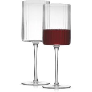 imageJoyJolt Bedside Water Carafe and Glass Set Elle Fluted Glass Carafe and Ribbed Glassware Vintage Nightstand Water Mouthwash Decanter for Bathroom or Ribbed Vase Mid Century Modern GlasswareRed Wine Glasses