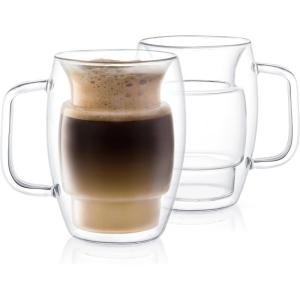 imageJoyJolt Cadus Glass Coffee Cups Double Wall Insulated Mugs Set of 2 Latte Glasses 155Ounces