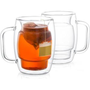 imageJoyJolt Cadus Glass Coffee Cups Double Wall Insulated Mugs Set of 2 Tea Glasses 10Ounces