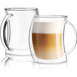 imageJoyJolt Caleo Collection Double Wall Insulated Glass Coffee Cups Set Of 2 13Ounces13 ounces