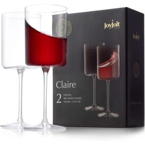 imageJoyJolt Claire 14oz Red Wine Glass Set Large Wine Glasses Set of 2 Elegant Crystal Wide Rim Stemware Modern Glasses with Stem Made in Europe Stemmed Glassware for Unique GiftsRed Wine Glasses