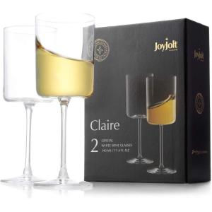 imageJoyJolt Claire 14oz Red Wine Glass Set Large Wine Glasses Set of 2 Elegant Crystal Wide Rim Stemware Modern Glasses with Stem Made in Europe Stemmed Glassware for Unique GiftsWhite Wine Glasses