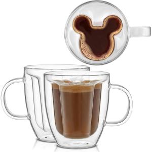 imageJoyJolt Disney Mickey Mouse 3D Espresso Cups 54oz Glass Set of 2  Insulated Double Wall Design Unique Coffee Mugs10 Oz