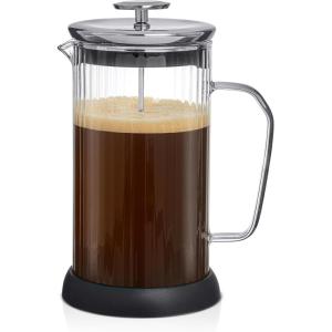 imageJoyJolt Fluted French Press Coffee and Tea Maker Set 338oz Stainless Steel Press Borosilicate Glass Coffee Press Cold Brew Portable French Press Tea Press Large clear
