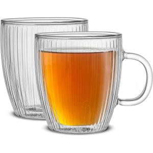 imageJoyJolt Fluted Glass Espresso Cups 54oz Espresso Cup  Set of 2 Espresso Mugs135Oz