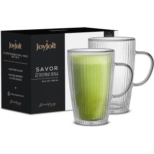 imageJoyJolt Fluted Glass Espresso Cups 54oz Espresso Cup  Set of 2 Espresso Mugs15Oz