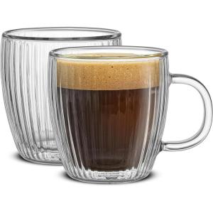 imageJoyJolt Fluted Glass Espresso Cups 54oz Espresso Cup  Set of 2 Espresso Mugs54Oz