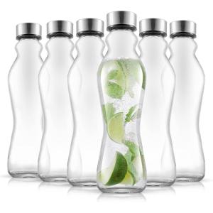 imageJoyJolt Fluted Glass Water Bottles Set of 618 oz Glass Bottles with Stainless Steel Caps  Glass Drinking Bottles with Leakproof Lids  Reusable Glass Juice Bottle  Container Bottle SetClear Glass
