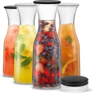 imageJoyJolt Glass Carafe with Lid Set of 3  1 Liter Glass Pitcher for Mimosa Bar Water Iced Tea Juice Wine Lemonade Milk  Dishwasher Safe Beverage Drink Dispensers for Brunch Parties36 Ounces