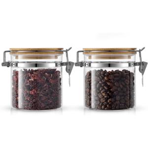 imageJoyJolt Glass Jars With Bamboo Lids 12 fl oz 2PC Set of Airtight Storage Jars with Clamp Lids for Pantry Food Storage Air Tight Sealable Glass Canisters Containers for Kitchen Organization12 oz