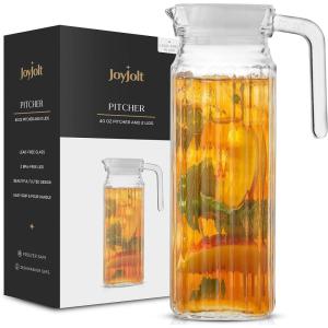 imageJoyJolt Glass Pitcher with Lid  50oz Borosilicate Water Carafe Jug with Stainless Steel Lid for Iced Tea Lemonade Juice Mixed Drinks40 Ounces