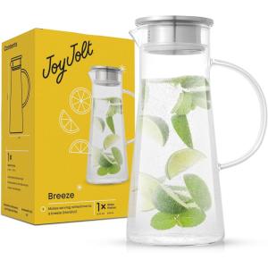 imageJoyJolt Glass Pitcher with Lid  50oz Borosilicate Water Carafe Jug with Stainless Steel Lid for Iced Tea Lemonade Juice Mixed Drinks50 Ounces