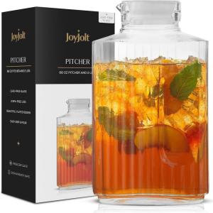 imageJoyJolt Glass Pitcher with Lid  50oz Borosilicate Water Carafe Jug with Stainless Steel Lid for Iced Tea Lemonade Juice Mixed Drinks68 Ounces