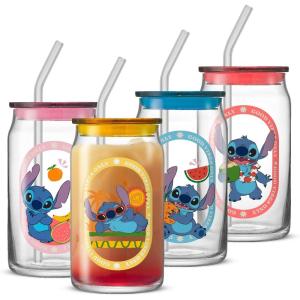 imageJoyJolt Harry Potter House Crests Glass Tumblers with Lids and Straws 16oz Glass Cups with Lids and Straws Can Shaped Drinking Glasses Set of 4 Hogwarts Cup Harry Potter MerchandiseStitch