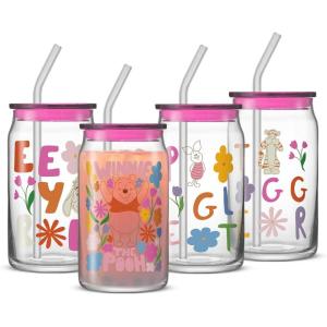 imageJoyJolt Harry Potter House Crests Glass Tumblers with Lids and Straws 16oz Glass Cups with Lids and Straws Can Shaped Drinking Glasses Set of 4 Hogwarts Cup Harry Potter MerchandiseWinnie the Pooh