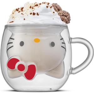imageJoyJolt Hello Kitty 3D Espresso Cup 55 oz Double Wall Glass Cup with 3D Design Insulated Espresso Shot Glass Kawaii Sanrio Cup for Double Shot Coffee or Tea Hello Kitty Kitchen Stuff135 Ounce