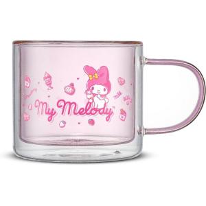 imageJoyJolt Hello Kitty Double Wall Insulated Coffee Mug ft Kuromi 135 oz Glass Cup Cute Drinking Glassware ideal for Latte Iced Coffee or Tea Kawaii Hello Kitty Merch Sanrio AccessoriesMy Melody