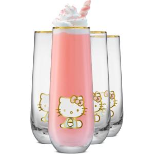 imageJoyJolt Hello Kitty and Friends Holiday Stemless Flutes 95oz Drinking Glasses Set of 4 Kawaii Sanrio Hello Kitty Kitchen Glass Set Ideal for Water Juice Smoothies Skinny Tall GlassesHello Kitty