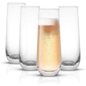 imageJoyJolt Hello Kitty and Friends Holiday Stemless Flutes 95oz Drinking Glasses Set of 4 Kawaii Sanrio Hello Kitty Kitchen Glass Set Ideal for Water Juice Smoothies Skinny Tall GlassesClear