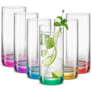 imageJoyJolt Hue Colorful Whiskey Set of 6 10oz Drink Glasses Double Old Fashioned Glass Modern Whiskey Glass Set for Bar Low Ball Cocktail Tumbler GlassesHighball Glasses