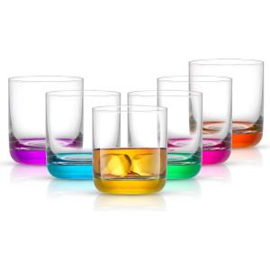imageJoyJolt Hue Colorful Whiskey Set of 6 10oz Drink Glasses Double Old Fashioned Glass Modern Whiskey Glass Set for Bar Low Ball Cocktail Tumbler GlassesWhiskey Glasses