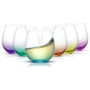 imageJoyJolt Hue Colorful Whiskey Set of 6 10oz Drink Glasses Double Old Fashioned Glass Modern Whiskey Glass Set for Bar Low Ball Cocktail Tumbler GlassesWine Glasses
