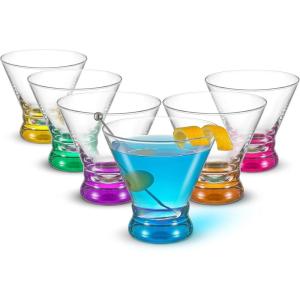 imageJoyJolt Hue Colorful Whiskey Set of 6 10oz Drink Glasses Double Old Fashioned Glass Modern Whiskey Glass Set for Bar Low Ball Cocktail Tumbler GlassesMartini Glasses