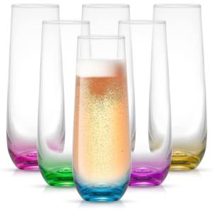imageJoyJolt Hue Colorful Whiskey Set of 6 10oz Drink Glasses Double Old Fashioned Glass Modern Whiskey Glass Set for Bar Low Ball Cocktail Tumbler GlassesChampagne Glasses
