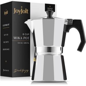 imageJoyJolt Italian Moka Pot 6 Cup Stovetop Espresso Maker Aluminum Coffee Percolator Coffee Pot With Heat Resistant Handles Portable Espresso Maker Camping Coffee Pot Stove Top CafeteraSilver