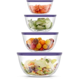 imageJoyJolt Kitchen Mixing Bowls  8pc Glass with Lids Set  Neat Nesting Large Bowl Batter Cooking Storage and Big Salad BPAFree RedVery Peri