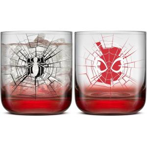 imageJoyJolt Marvel SpiderMan Webbed Hero Short Drinking Glasses 10oz Superhero Glass Cups Set of 2 Glass Tumblers for Water Coffee Soda Gifts for Men and Women Cool Marvel Stuff