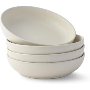 imageJoyJolt Mesa 40oz Stoneware Serving Bowls Set of 4 Large Pasta Salad Pho Soup Plates for Kitchen Dishwasher and Microwave Safe Aesthetic Kitchen Essentials  Matte White Linen