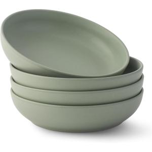 imageJoyJolt Mesa 40oz Stoneware Serving Bowls Set of 4 Large Salad Pho Soup Pasta Plates for Kitchen Dishwasher and Microwave Safe Aesthetic Kitchen Essentials  Matte Sage GreenGreen
