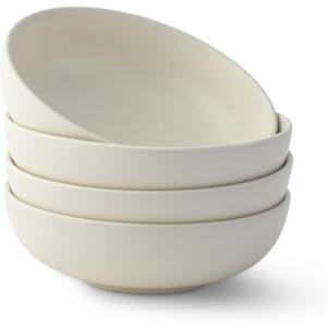 imageJoyJolt Mesa 40oz Stoneware Serving Bowls Set of 4 Large Salad Pho Soup Pasta Plates for Kitchen Dishwasher and Microwave Safe Aesthetic Kitchen Essentials  Matte Sage GreenLinen
