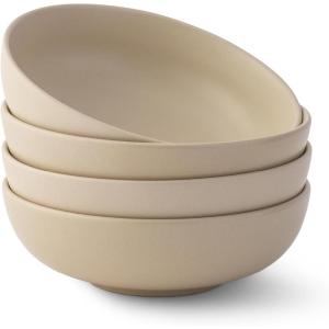 imageJoyJolt Mesa 40oz Stoneware Serving Bowls Set of 4 Large Salad Pho Soup Pasta Plates for Kitchen Dishwasher and Microwave Safe Aesthetic Kitchen Essentials  Matte Sage GreenBeige