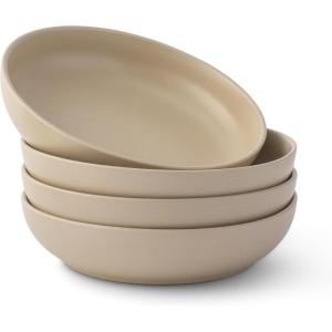 imageJoyJolt Mesa 40oz Stoneware Serving and Soup Bowls  Set of 4 Large Salad and Pho Bowls Dishwasher and Microwave Safe Aesthetic Kitchen Essentials  Matte Beige