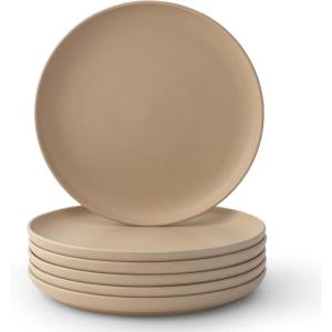 imageJoyJolt Mesa Stoneware Dinner Plates Set of 6 105quot Dish Set Dishwasher and Microwave Safe Plate Set Modern Rustic Dinnerware Kitchen Serving Dishes  Matte BlackBeige