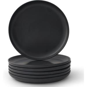 imageJoyJolt Mesa Stoneware Dinner Plates Set of 6 105quot Dish Set Dishwasher and Microwave Safe Plate Set Modern Rustic Dinnerware Kitchen Serving Dishes  Matte BlackBlack