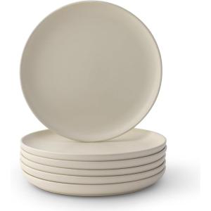 imageJoyJolt Mesa Stoneware Dinner Plates Set of 6 105quot Dish Set Dishwasher and Microwave Safe Plate Set Modern Rustic Dinnerware Kitchen Serving Dishes  Matte BlackLinen