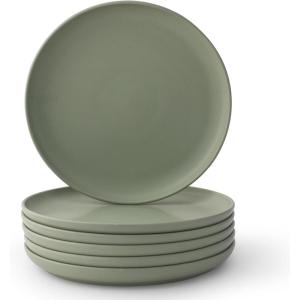 imageJoyJolt Mesa Stoneware Dinner Plates Set of 6 105quot Dish Set Dishwasher and Microwave Safe Plate Set Modern Rustic Dinnerware Kitchen Serving Dishes  Matte BlackGreen