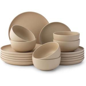imageJoyJolt Mesa Stoneware Dinnerware Set 18Piece Plates and Bowls Sets Includes Dinner  Salad and Cereal and Soup Bowls Modern Farmhouse Matte Linen White Dish Set for 6Beige