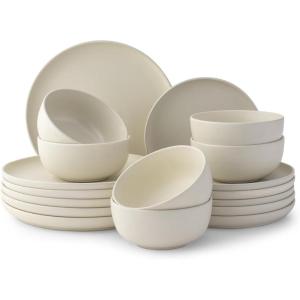 imageJoyJolt Mesa Stoneware Dinnerware Set 18Piece Plates and Bowls Sets Includes Dinner  Salad and Cereal and Soup Bowls Modern Farmhouse Matte Linen White Dish Set for 6Linen