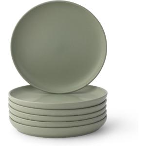 imageJoyJolt Mesa Stoneware Salad Plates 8quot Round Lunch Plates Dishwasher and Microwave Safe Plate Set of 6 Modern Rustic Dinnerware Appetizer Dessert Dinner Sides Kitchen Dishes  Matte White LinenGreen