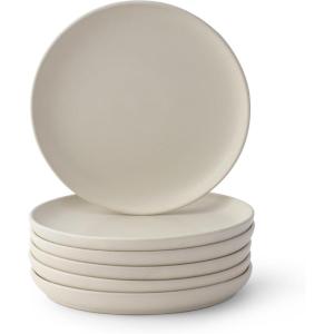 imageJoyJolt Mesa Stoneware Salad Plates 8quot Round Lunch Plates Dishwasher and Microwave Safe Plate Set of 6 Modern Rustic Dinnerware Appetizer Dessert Dinner Sides Kitchen Dishes  Matte White LinenLinen