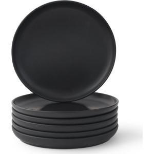 imageJoyJolt Mesa Stoneware Salad Plates 8quot Round Lunch Plates Dishwasher and Microwave Safe Plate Set of 6 Modern Rustic Dinnerware Appetizer Dessert Dinner Sides Kitchen Dishes  Matte White LinenBlack