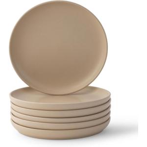 imageJoyJolt Mesa Stoneware Salad Plates 8quot Round Lunch Plates Dishwasher and Microwave Safe Plate Set of 6 Modern Rustic Dinnerware Appetizer Dessert Dinner Sides Kitchen Dishes  Matte White LinenBeige