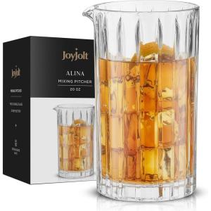 imageJoyJolt Mixing Glass Pitcher  Alina Ribbed Glassware 20oz Cocktail Mixing Glass Beaker Modern Art Deco Cocktail Stirring Glass Heavy Base Glassware