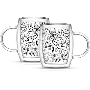 imageJoyJolt Nature Friends Grogu Coffee Mug Set of 2 Double Wall Mug 54oz Large Espresso Cups or Cappucino Cup Mandalorian Star Wars Mugs Insulated Coffee Mug Clear Glass Cups Coffee Cup Set
